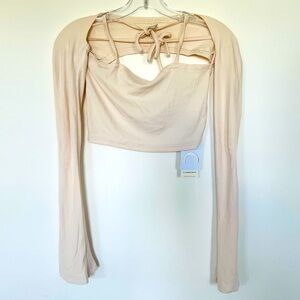 Commense Apricot Cream Long Sleeve Crop Two Piece Set Sz M